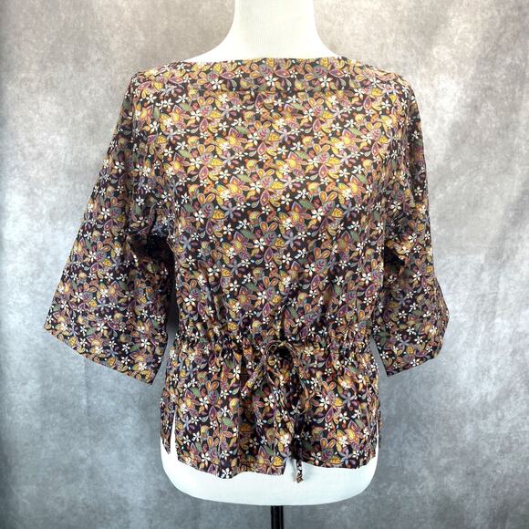 Danielle Rollins Audrey Liberty Lemon Flowers Top Women's Sm NEW Quarter Sleeve - Picture 1 of 9
